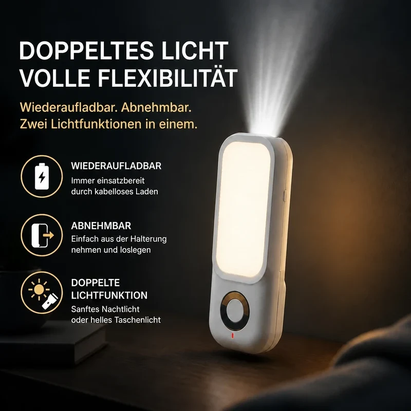 Nachtlicht Bewegung LED 2-in-1 –Taschenlampe, Plug-In