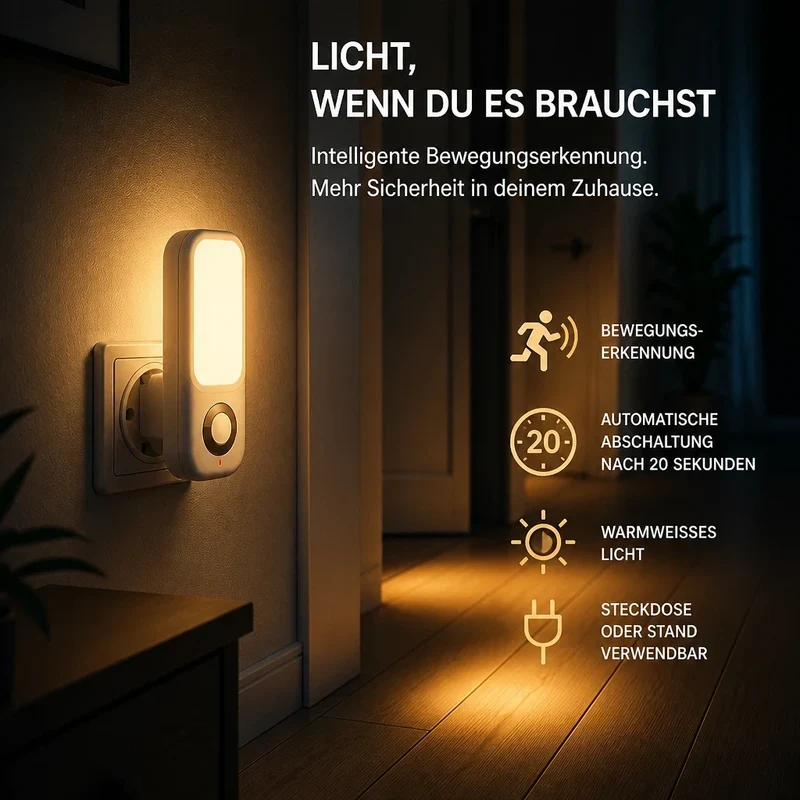 Nachtlicht Bewegung LED 2-in-1 –Taschenlampe, Plug-In