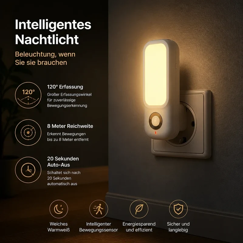 Nachtlicht Bewegung LED 2-in-1 –Taschenlampe, Plug-In