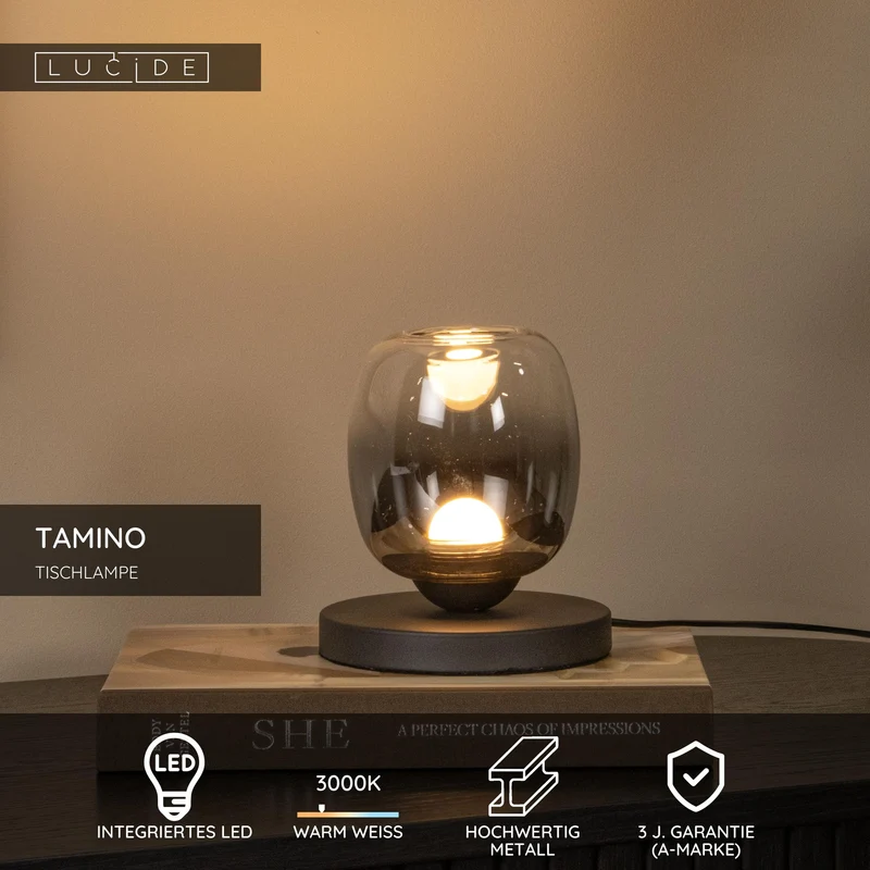 LED-Tischleuchte Tamino Glasschirm Schwarz 15cm
