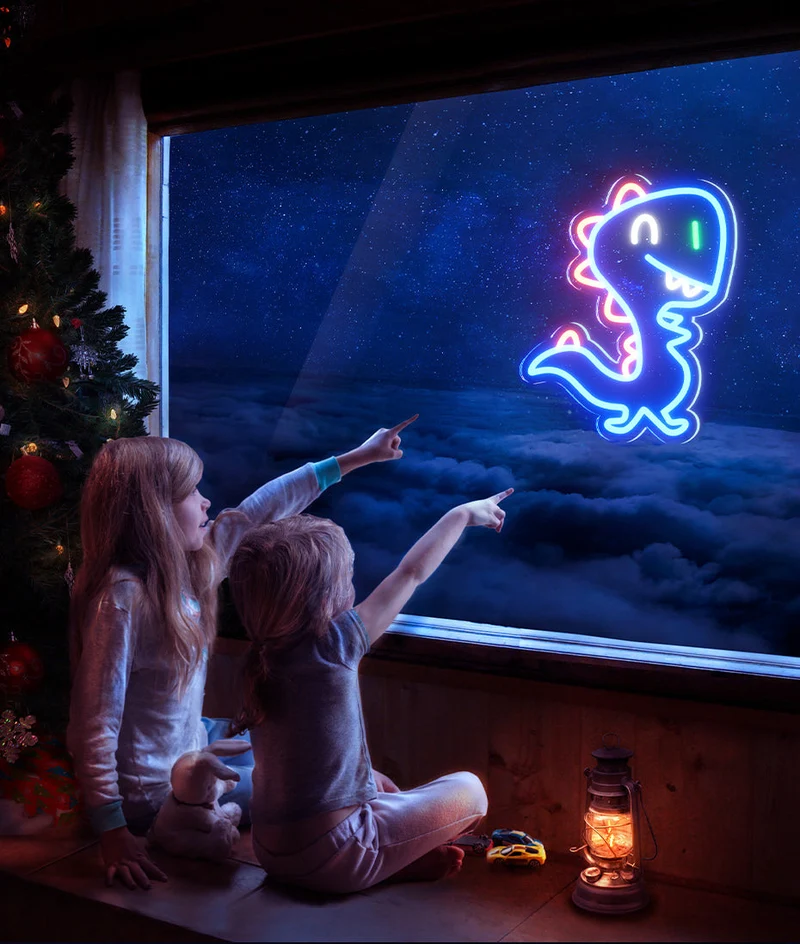 Blaues Dinosaurier Neonlicht für Kinderzimmer