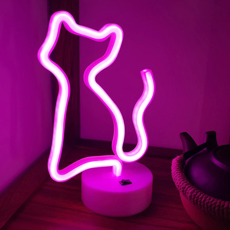 Rosa Neon Katze Nachtlicht Tischlampe