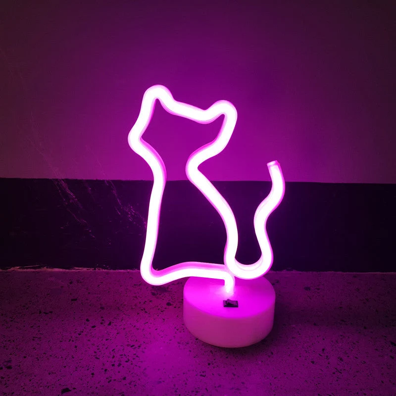 Rosa Neon Katze Nachtlicht Tischlampe