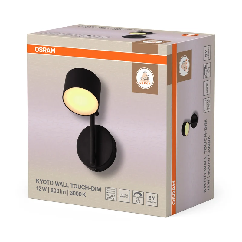 OSRAM DECOR Kyoto Wandleuchte 12W 930 TOUCH DIM Schwarz