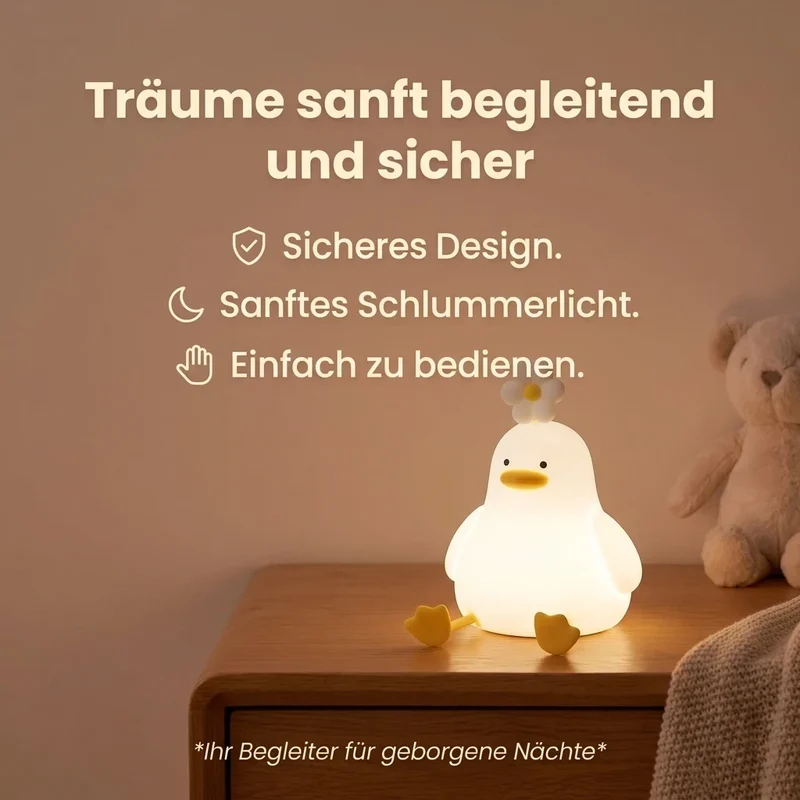 Nachtlicht Ente Blume – Touch, USB, Silikon, Timer