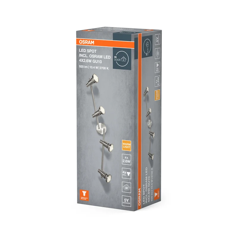 OSRAM LED SPOT BRUSHED SILVER Deckenleuchte, GU10, 4 x 2.6W, 2700K