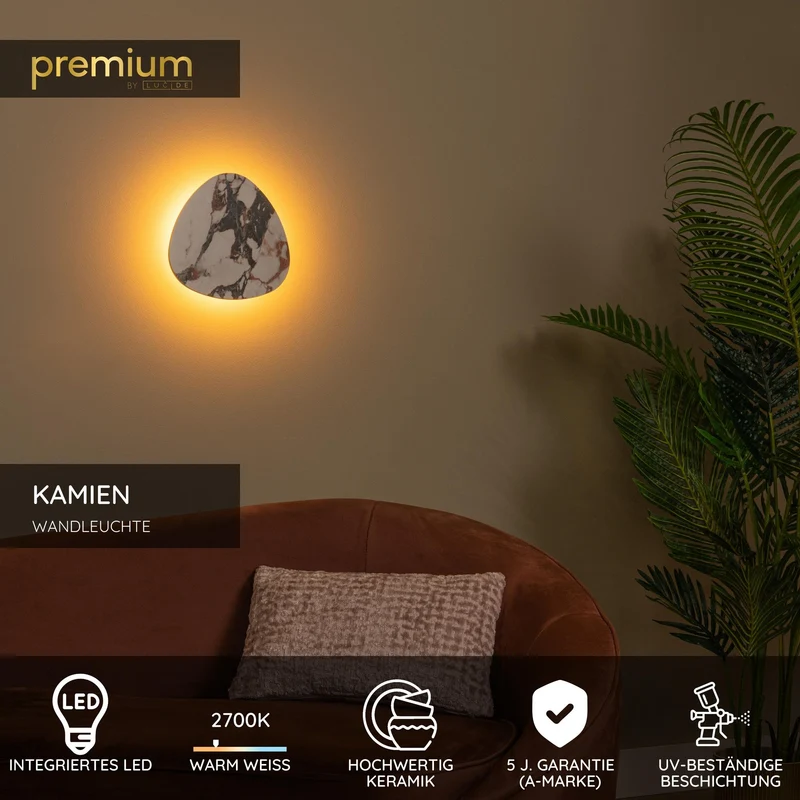 LED-Wandleuchte Kamien aus Keramik 30x30cm Weiß