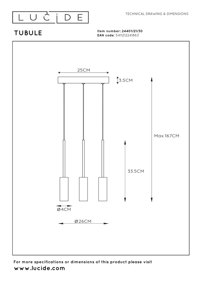 LED-Pendelleuchte Tubule 3-flammig Schwarz 26cm