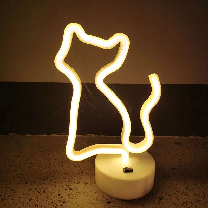 Gelbes Neonlicht Katze als Tischdeko