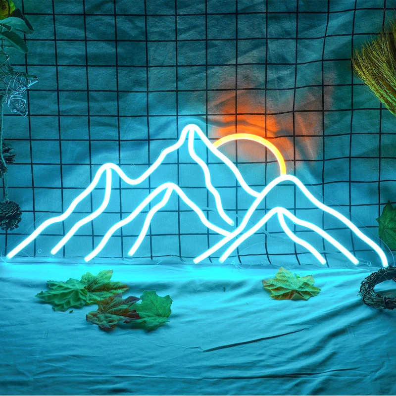 Blaues Berg Neonlicht als Wandleuchte