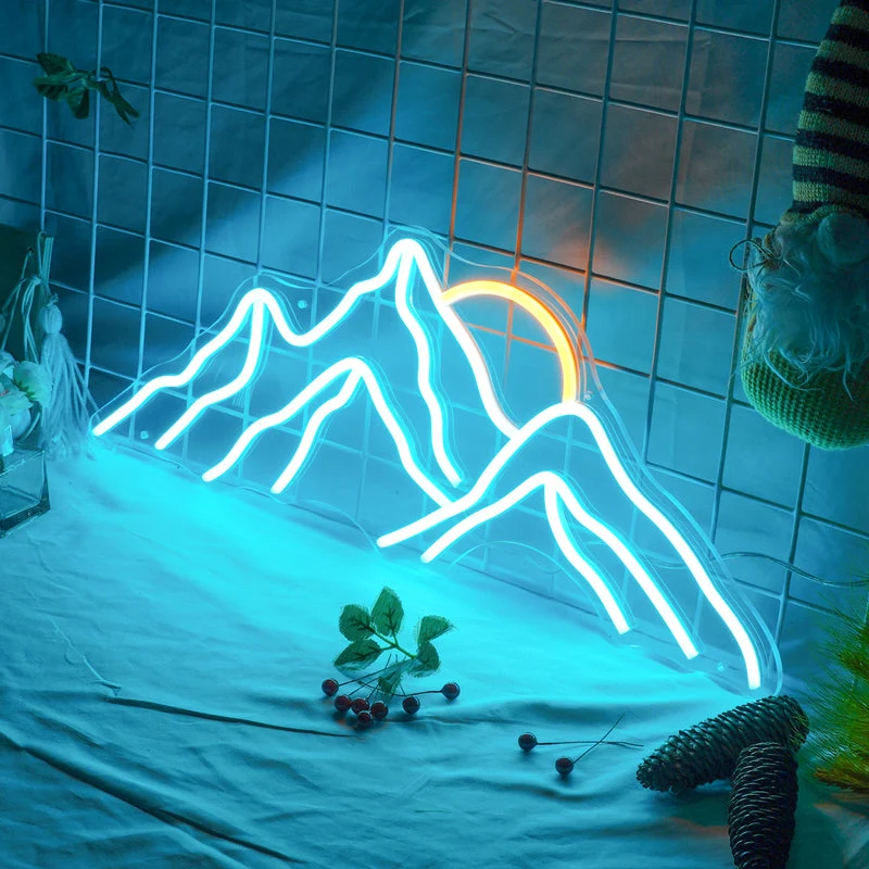 Blaues Berg Neonlicht als Wandleuchte