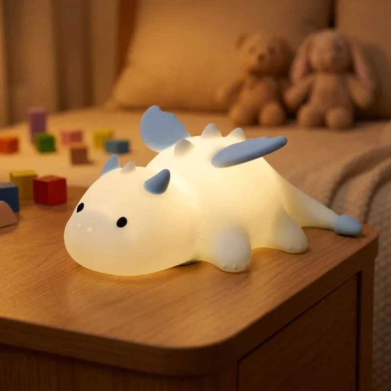 Nachtlicht Drache Blau – Touch, USB, Silikon, LED Lampe