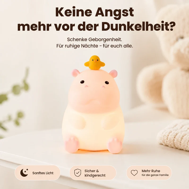 Nachtlicht Nilpferd – Touch, USB, Silikon, LED Lampe
