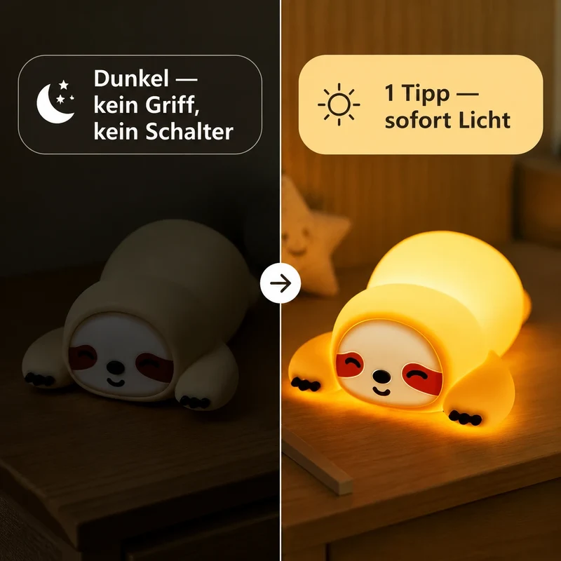 Stilllicht Faultier – Touch, Dimmbar, USB, Timer, Silikon