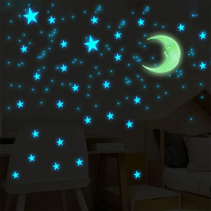 Leuchtsticker Sterne & Mond – 3D Wanddeko, Glow Set