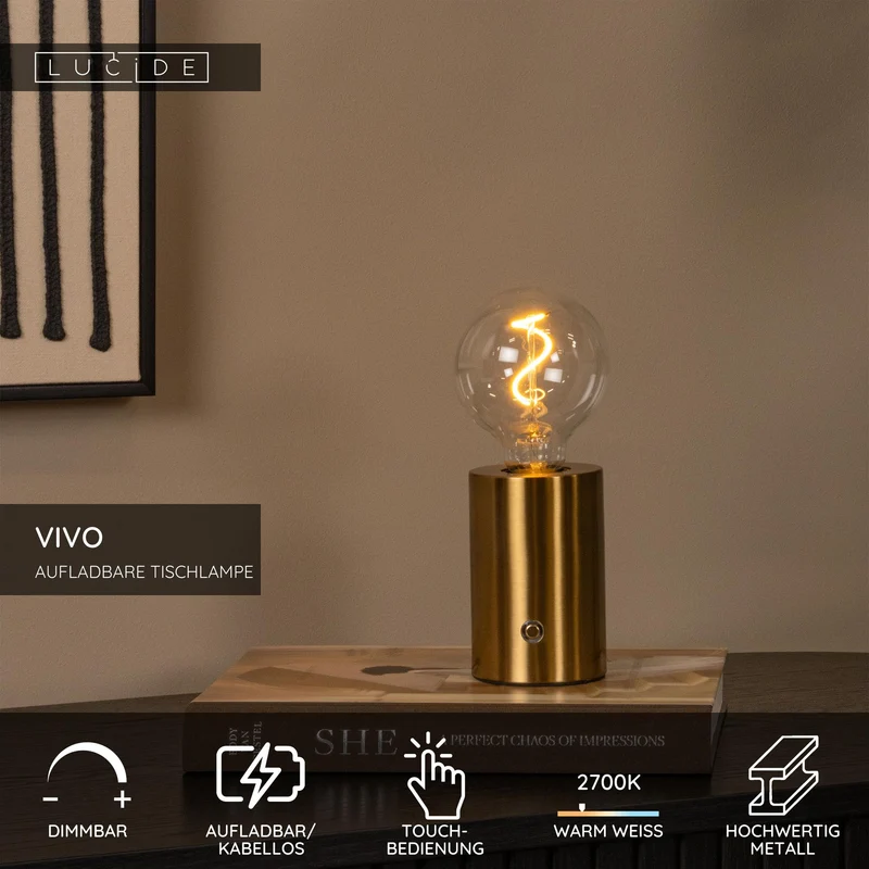 LED-Tischleuchte Vivo mit Akku, per Touch dimmbar