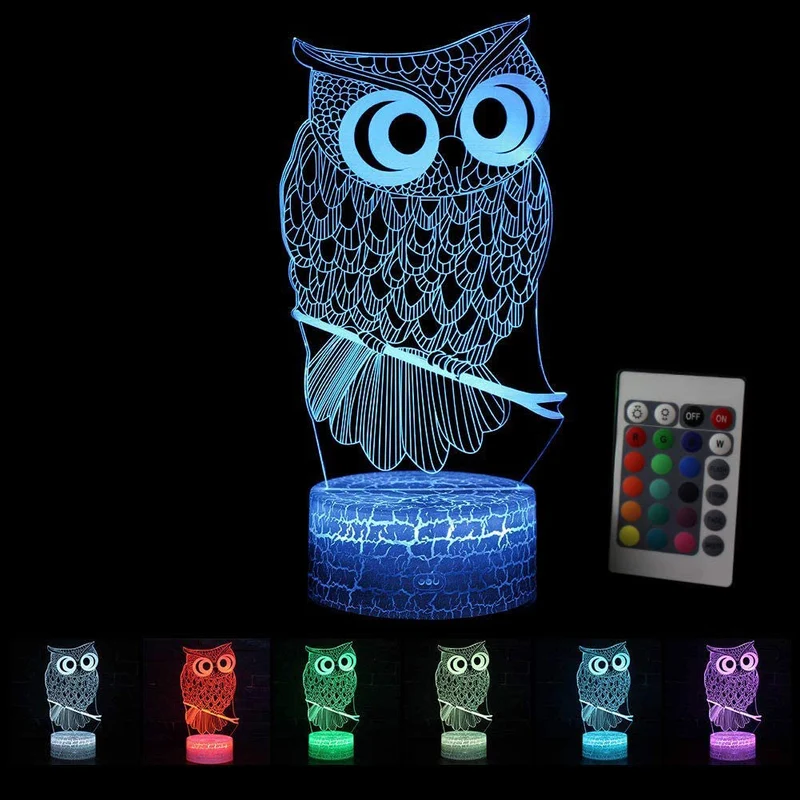 3D Eulen Illusion Lampe mit Farbwechsel