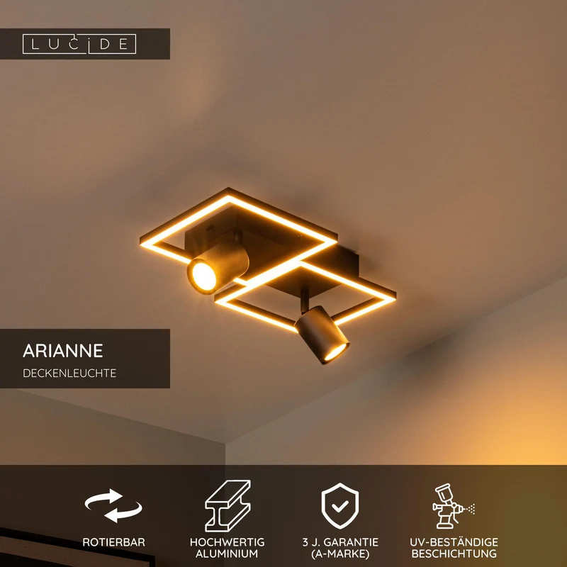 Deckenleuchte Arianne 2-flammig drehbar CCT 3300-4000K Schwarz