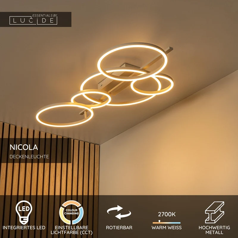 LED-Deckenleuchte Nicola CCT schwenkbar Taupe 132cm