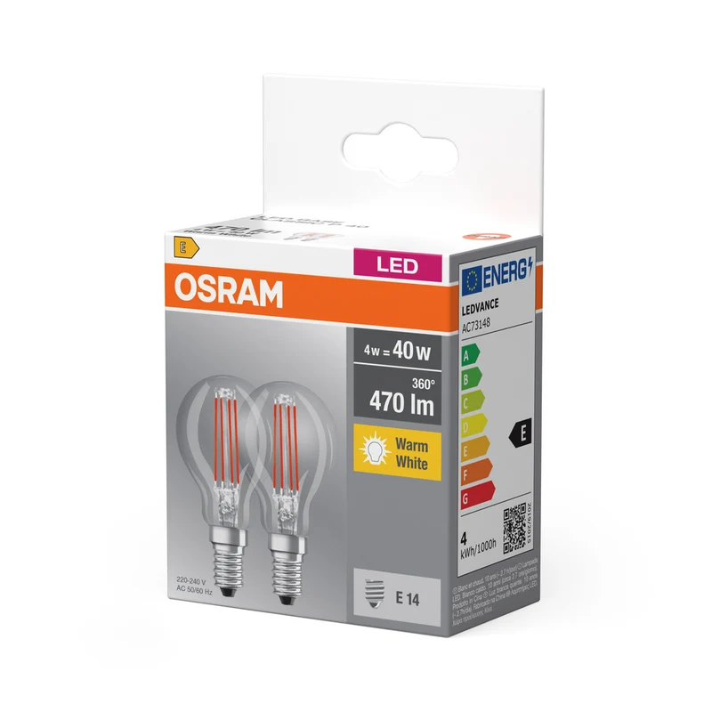 OSRAM LED Lampe BASE CLASSIC P 4W 827 Clear E14 2er-Pack