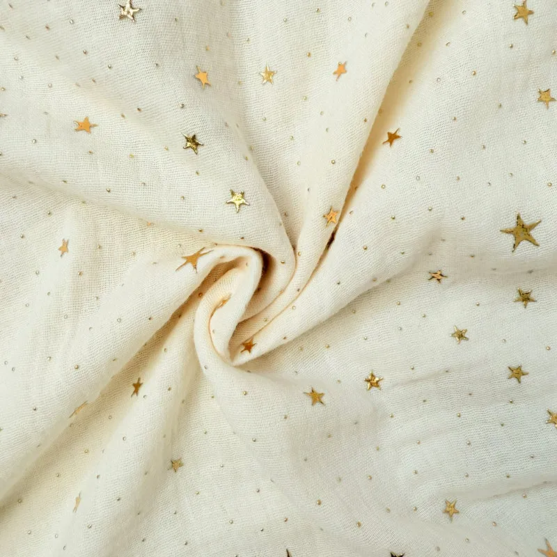 Hausbett-Himmel Musselin einseitig 50 cm breit, einfarbig mit Goldakzenten