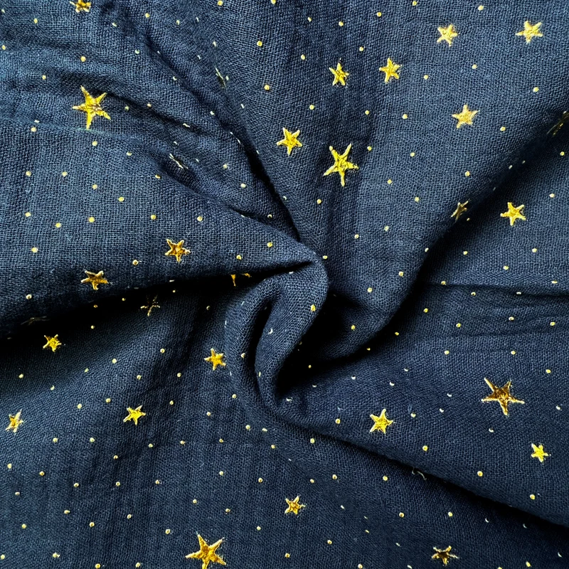 Hausbett-Himmel Musselin einseitig 50 cm breit, einfarbig mit Goldakzenten