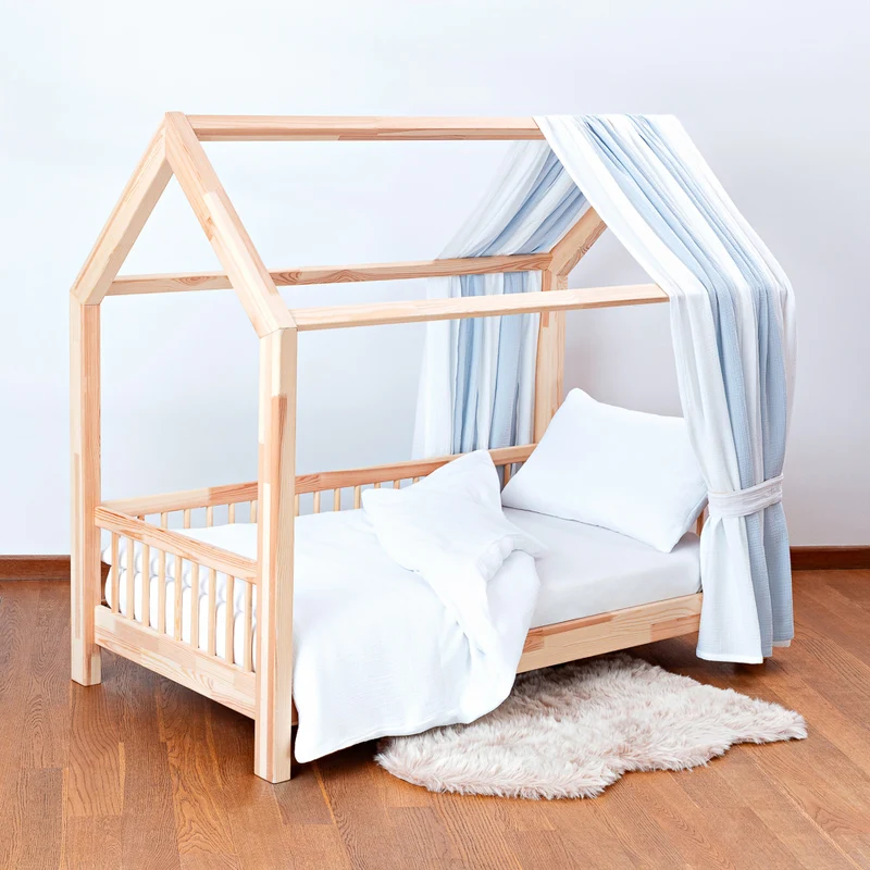 Hausbett-Himmel Musselin einseitig 150 cm breit, gestreift