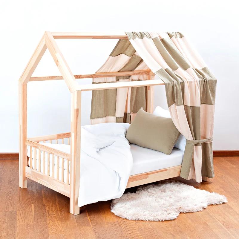 Hausbett-Himmel Musselin einseitig 120 cm breit, kariert