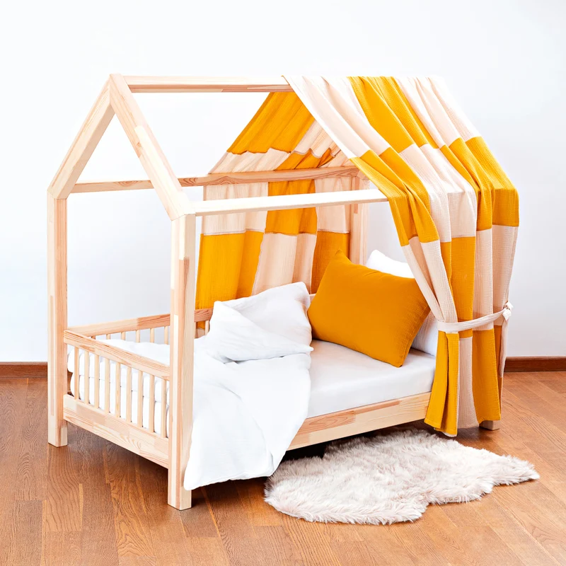 Hausbett-Himmel Musselin einseitig 120 cm breit, kariert