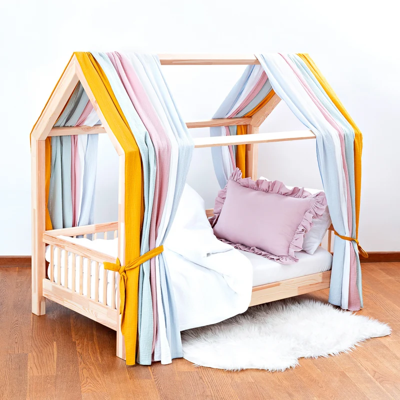 Hausbett-Himmel Musselin 2er Set beidseitig je 150 cm breit, Regenbogen
