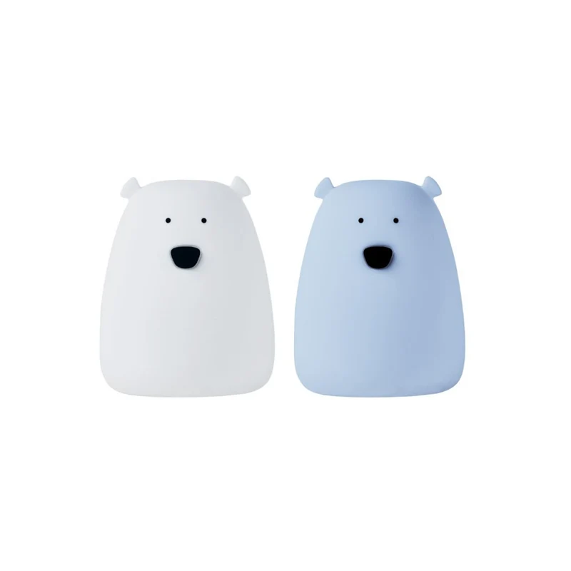 Nachtlichter 2er Set Mini Bären aus Silikon, Weiß & Blau