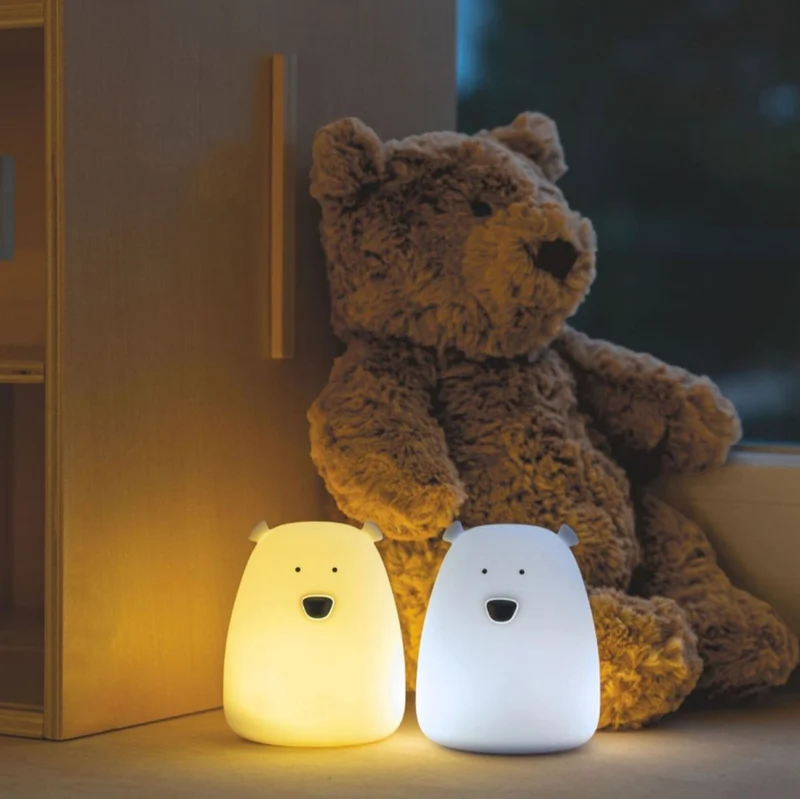 Nachtlichter 2er Set Mini Bären aus Silikon, Weiß & Blau