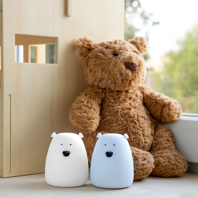 Nachtlichter 2er Set Mini Bären aus Silikon, Weiß & Blau