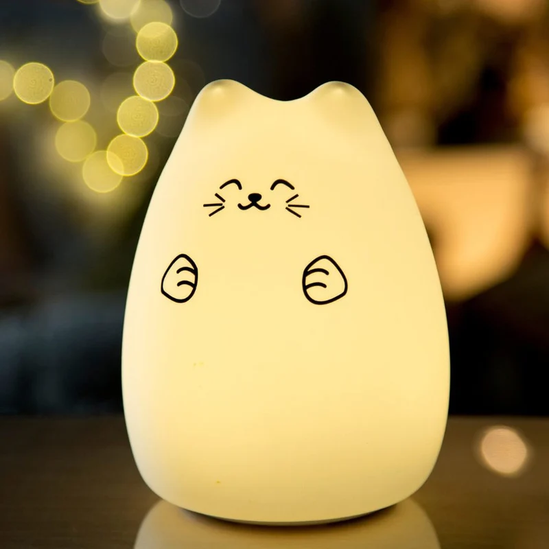 Nachtlicht Katze aus Silikon, leuchtet in 7 Farben