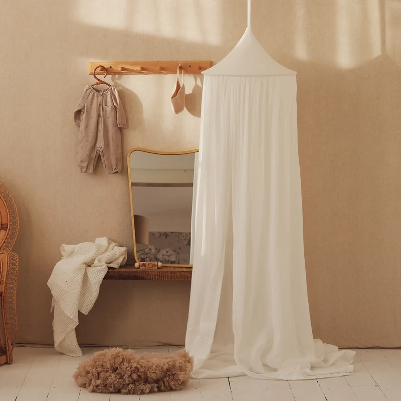 Betthimmel Baldachin aus Bio Baumwolle 240 cm, Creme