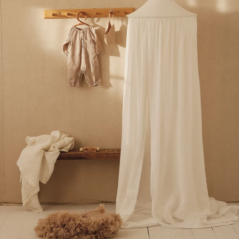 Betthimmel Baldachin aus Bio Baumwolle 240 cm, Creme