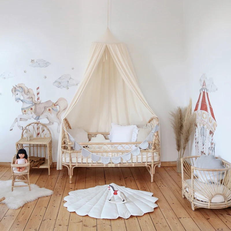 Betthimmel Baldachin aus Bio Baumwolle 240 cm, Offwhite