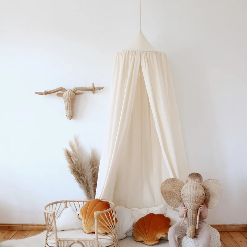 Betthimmel Baldachin aus Bio Baumwolle 240 cm, Offwhite