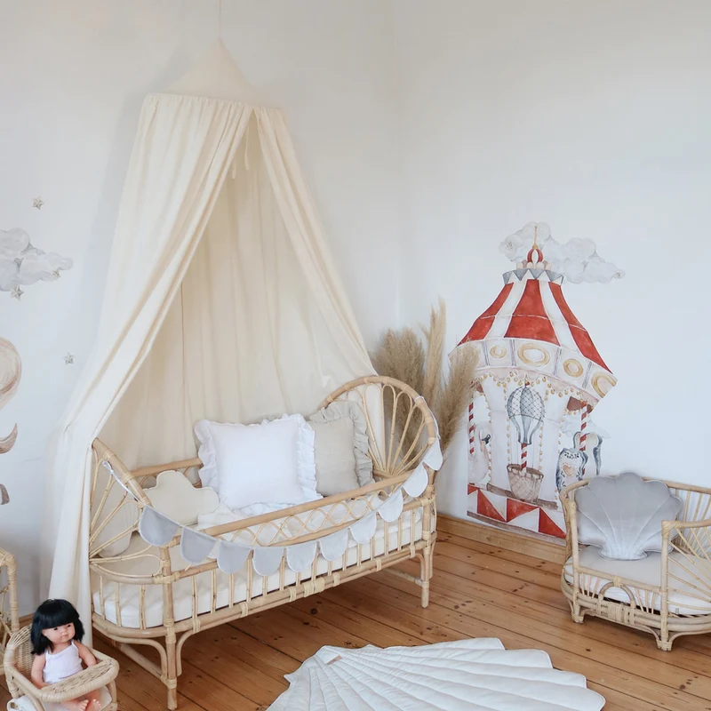 Betthimmel Baldachin aus Bio Baumwolle 240 cm, Offwhite