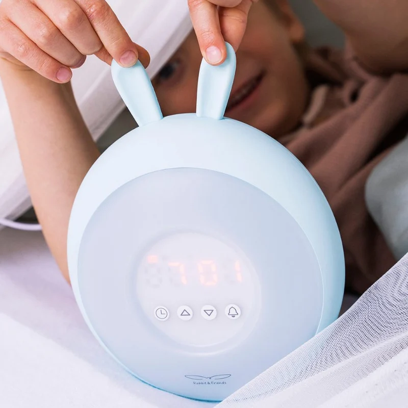 Stand-Nachtlicht Hase mit Uhr & Wecker, Blau
