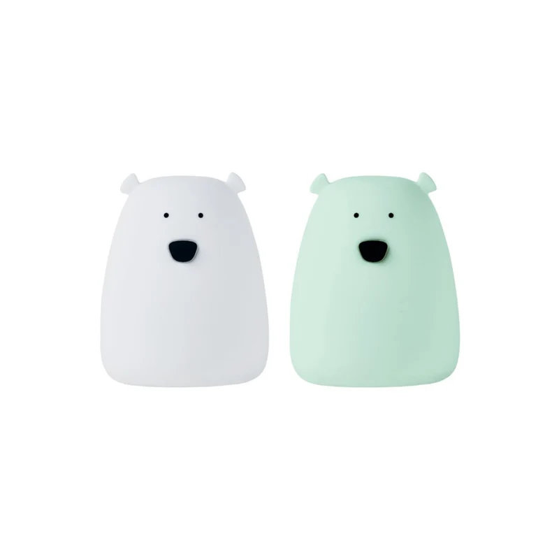 Nachtlichter 2er Set Mini Bären aus Silikon, Weiß & Mint