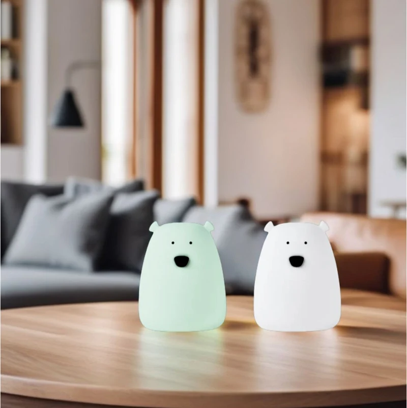 Nachtlichter 2er Set Mini Bären aus Silikon, Weiß & Mint