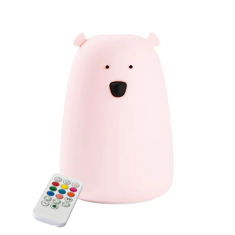 Nachtlicht Big Bear aus Silikon in Pink, mit Fernbedienung