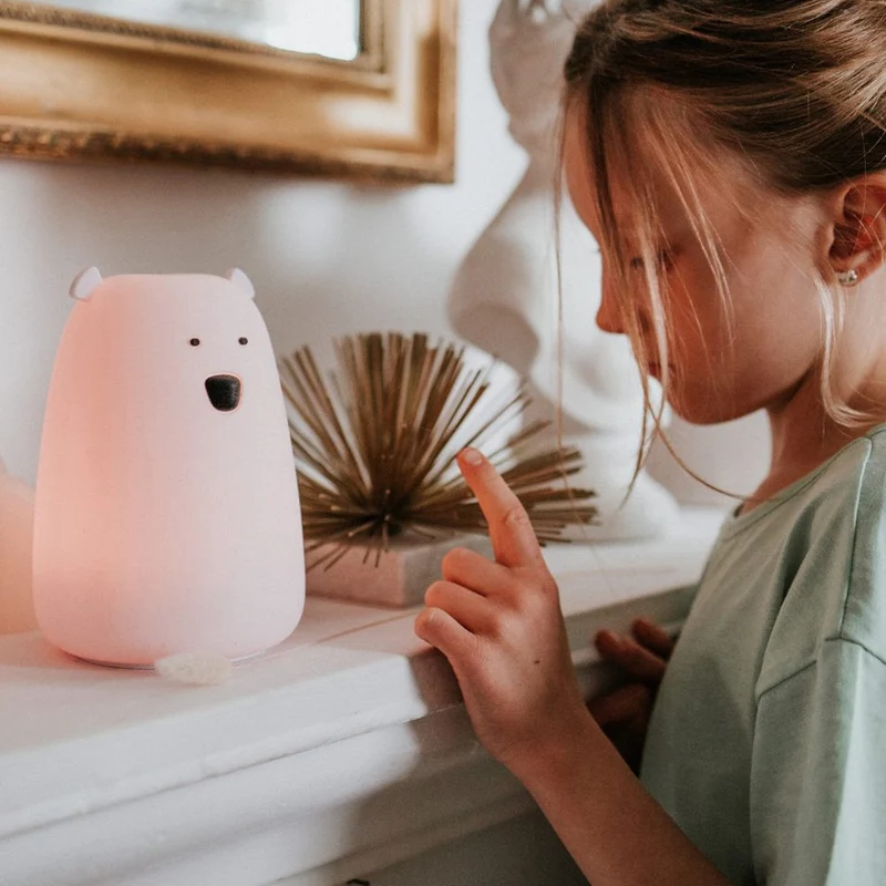 Nachtlicht Big Bear aus Silikon in Pink, mit Fernbedienung