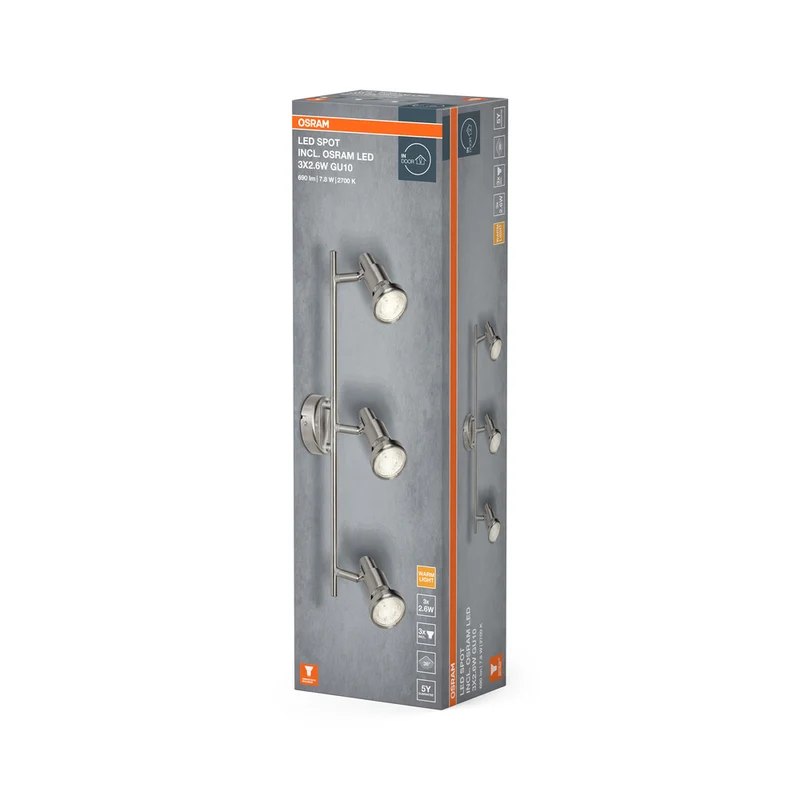 OSRAM LED SPOT BRUSHED SILVER GU10 3 x 2.6W , 690 lm, 2700 K, Warmweiß