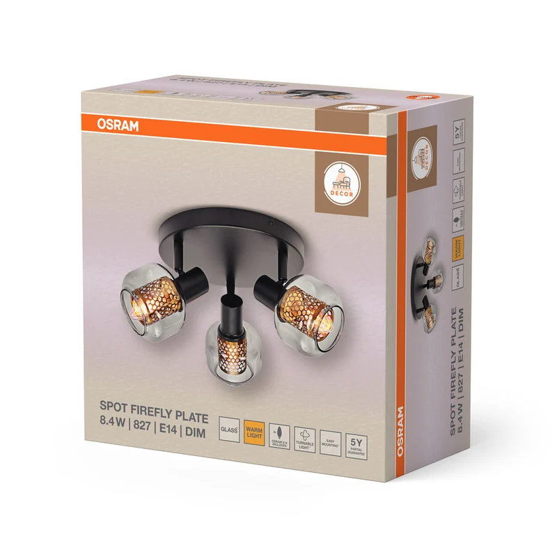 OSRAM DECOR Spot Firefly Deckenleuchte schwarz, OSRAM Lampe inklusive, 3 x 2.8W, E14