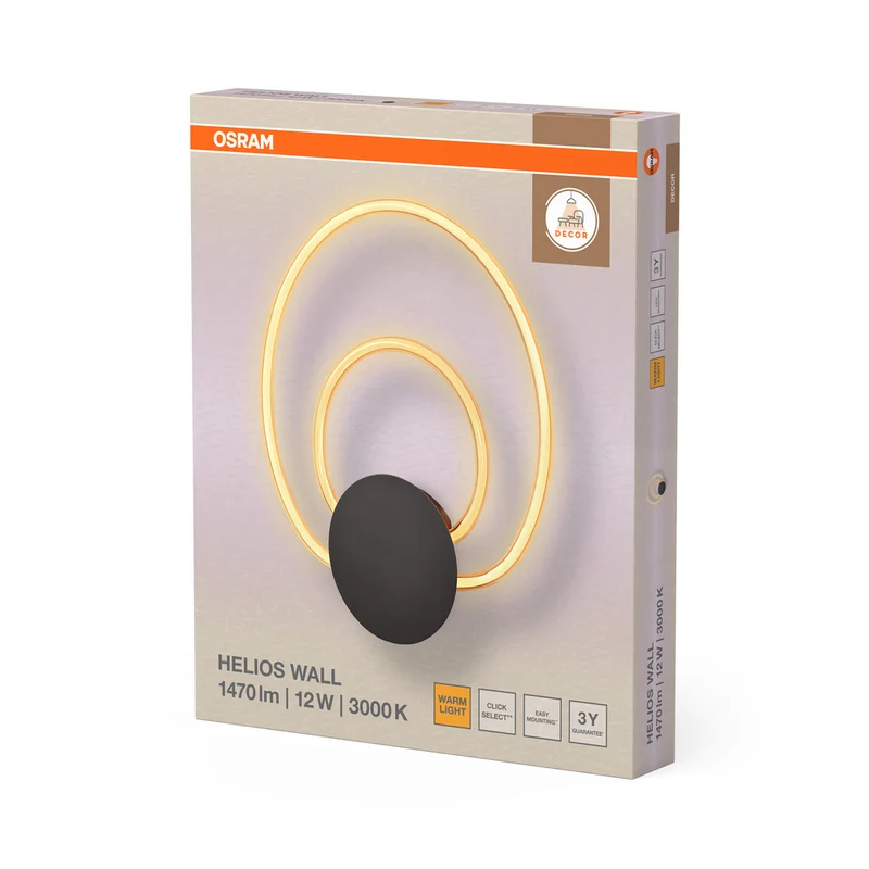 OSRAM DECOR Helios Wandleuchte, 12W, 3000K, 960 lm, Warmweiß, Click Select