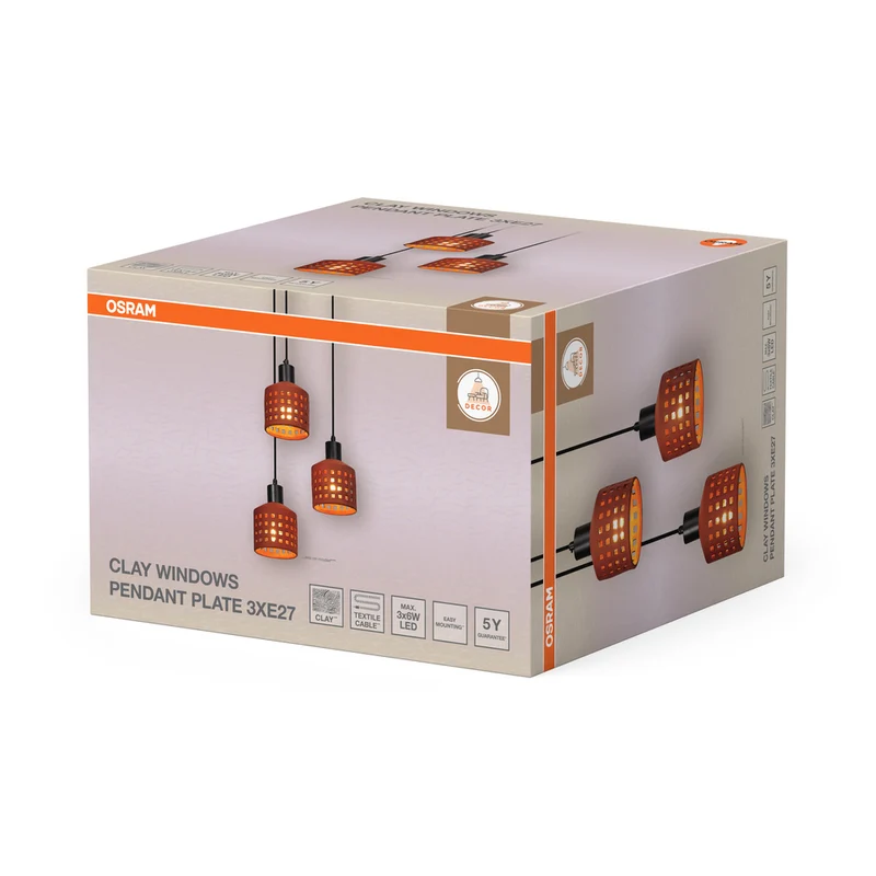 OSRAM DECOR Clay Windows Pendelleuchte Braun, 3-flammig, E27