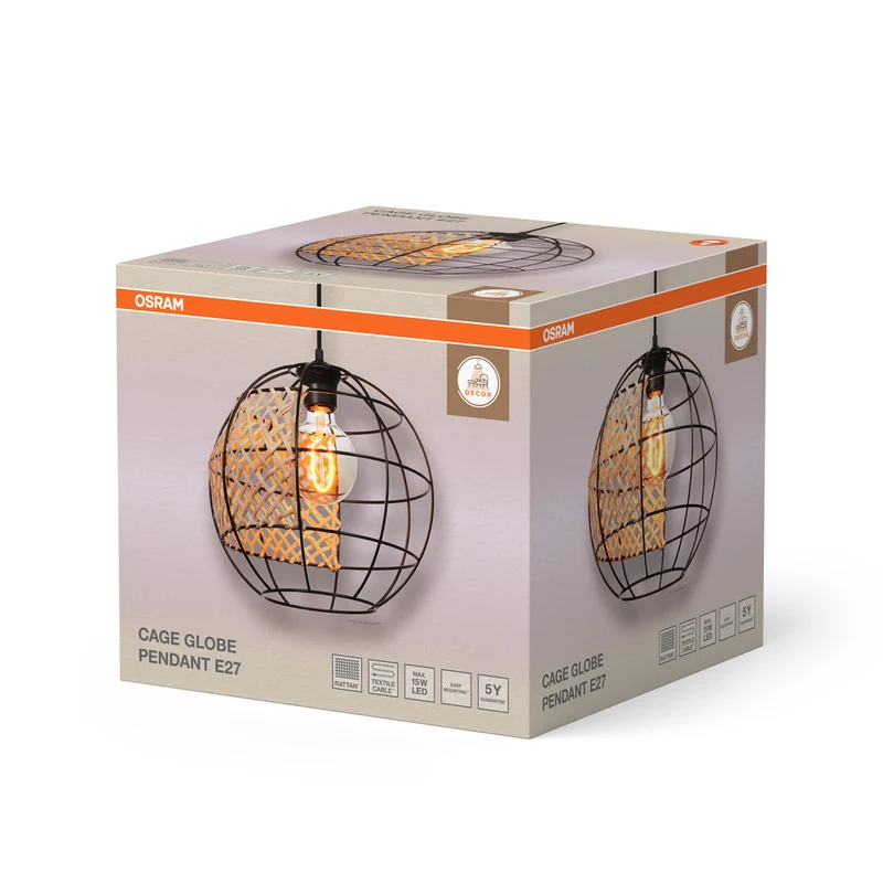 OSRAM DECOR Cage Globe Pendelleuchte, schwarz/braun, E27