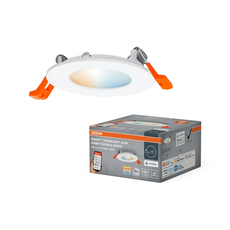 OSRAM Matter SMART+ RECESS SLIM DOWNLIGHT, Ø 85mm TW / 4,50 W Tunable White, 3000…6500K,